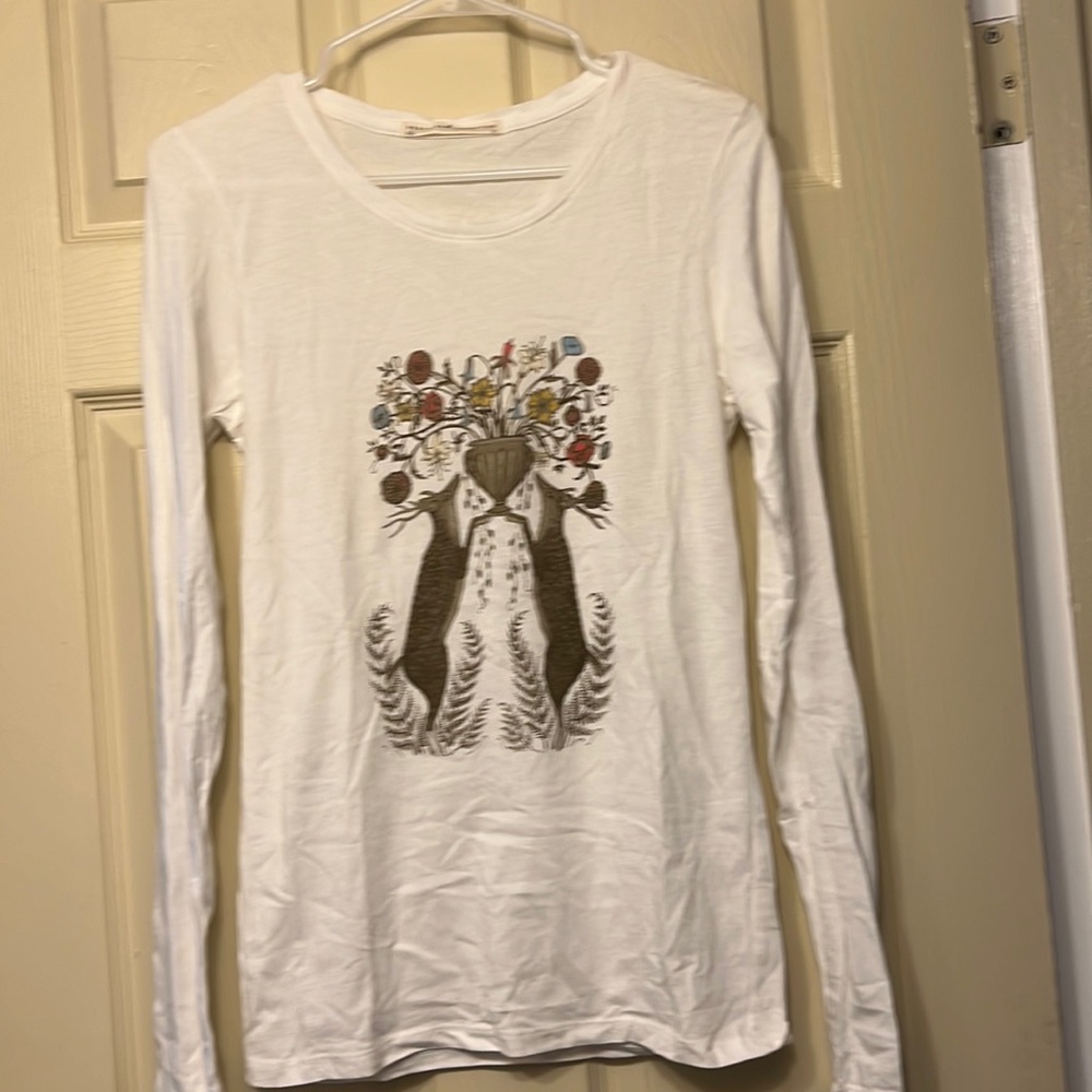 Peruvian Connection fallow deer and floral Pima cotton top